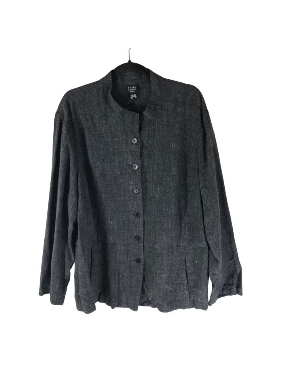 Eileen Fisher 3X Black Button Front Jacket Linen Blend Minimalist Lagenlook